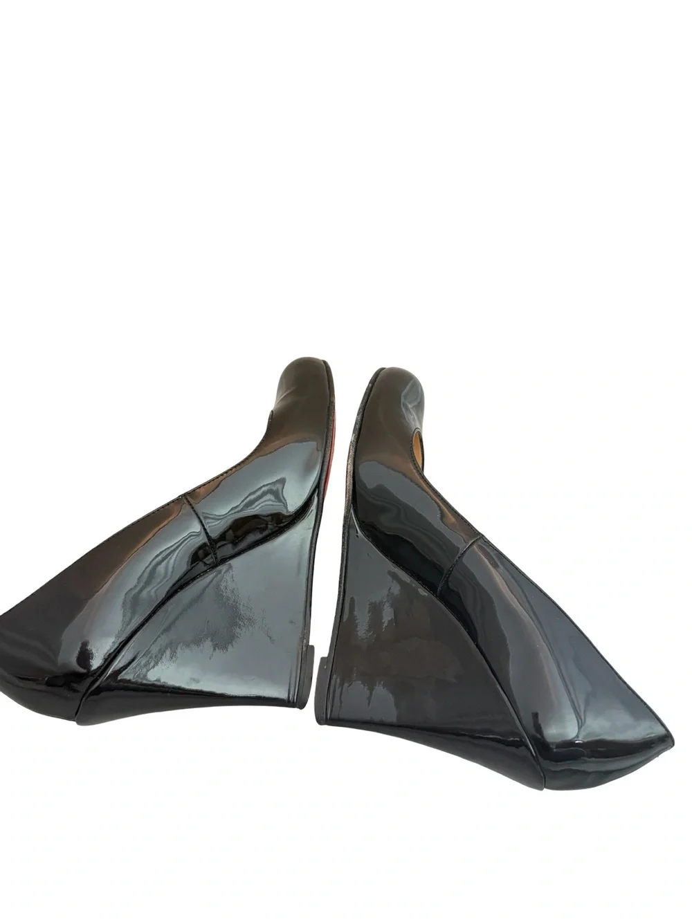 Christian Louboutin Black Patent Leather Round Toe Wedge Pumps Size 6 Women's